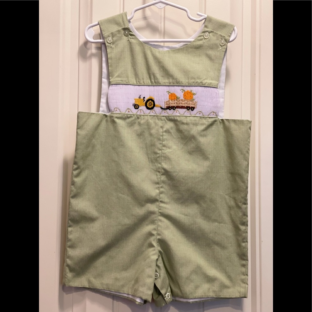 Very cute toddler boy smocked shortall